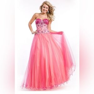 NWT Party Time Formal 6576 - Sz 4  - Fuchsia / Orange Strapless BallGown